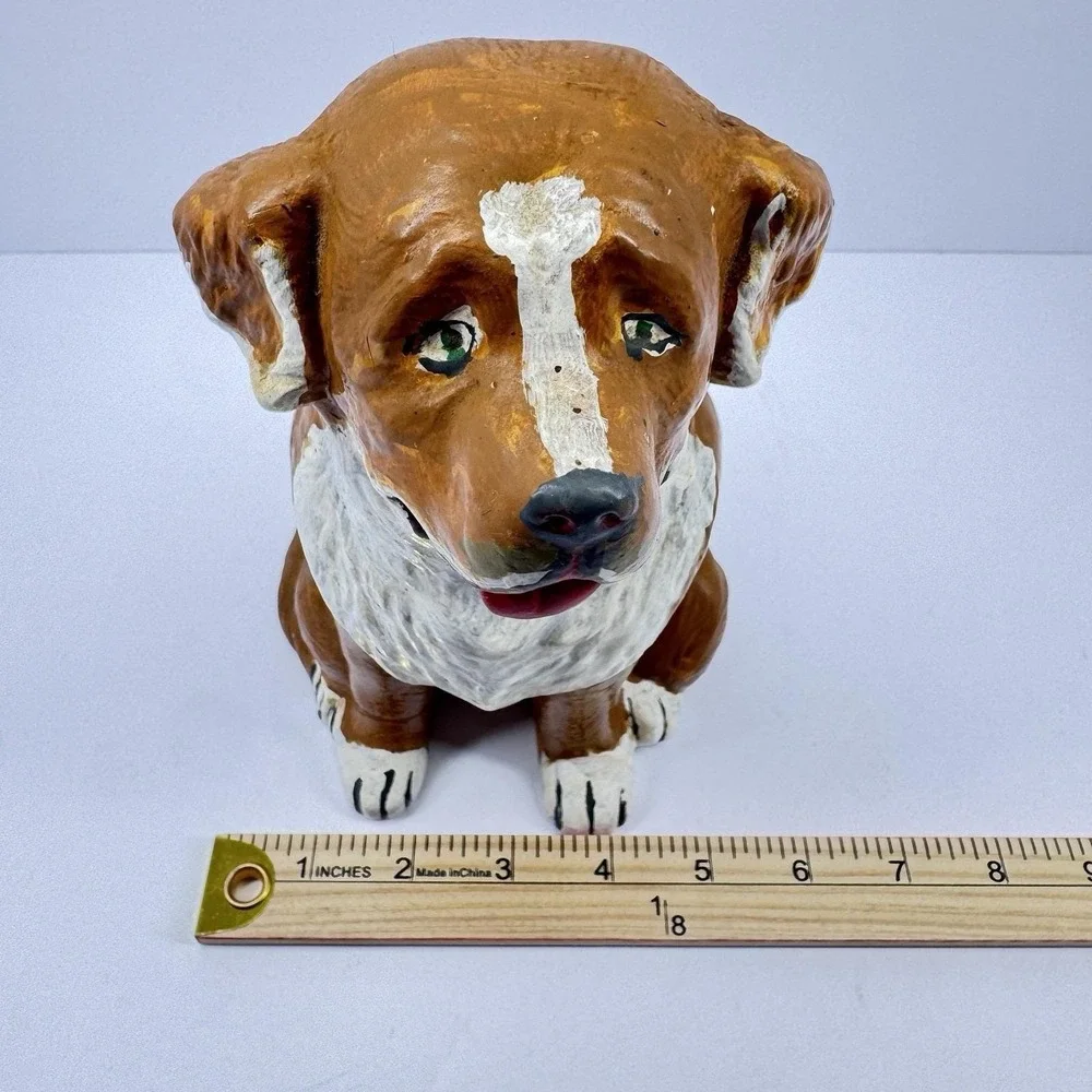 Vintage Brown White Ceramic Dog Figurine Sitting Puppy Statue 8 Inch‎